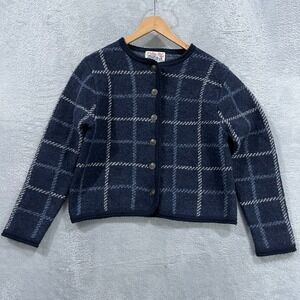 Vintage Tally Ho Creation Sweater Petite Medium Plaid Wool Cardigan Old Money